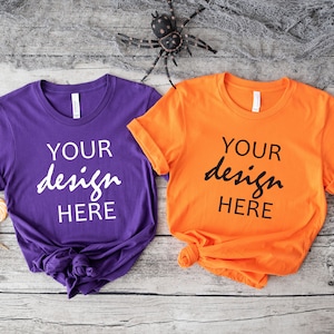 Koszulka Pary Pomarańczowy Bella Płótno 3001 Mockup Jesień T-shirt Mock Up Halloween Mock-up Jesień Dynia Tee Mock Up Cricut JPG Pobieranie Cyfrowe