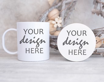 Easter Bunny Kids Mug MockUp Child's Polymer Cup and coaster Mock up Plastic Unbreakable 11oz Mug Hot Chocolate Mockup JPG Digital Download