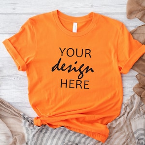 Pomarańczowa Bella Canvas 3001 Koszulka Mockup Jesień T-shirt Mockup Makieta Halloween Mock-up Jesień Dynia Tee Mock Up Cricut JPG Pobieranie cyfrowe