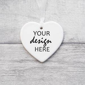 Christmas Mockup Heart white ceramic ornament blank white Holiday decoration mock-up rustic wedding Valentine&#39;s Day JPG Digital Download