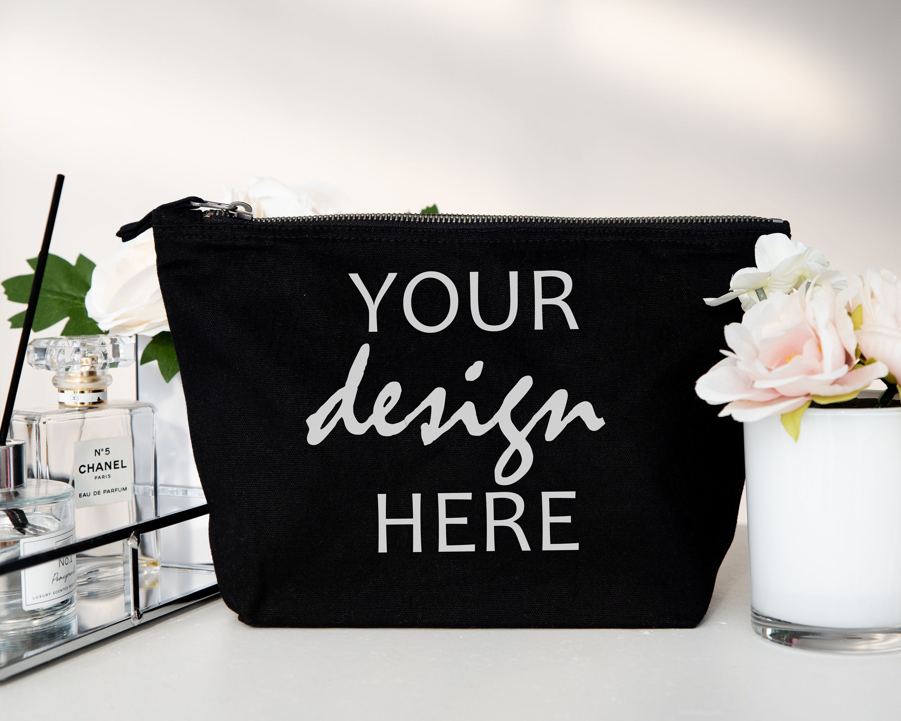 Black Cosmetic Bag Mockup Wash Bag Mock-up Wedding Styled Stock Photo Make up Bag mockup Canvas Bag mockup Purse mockup JPG Digital Download
