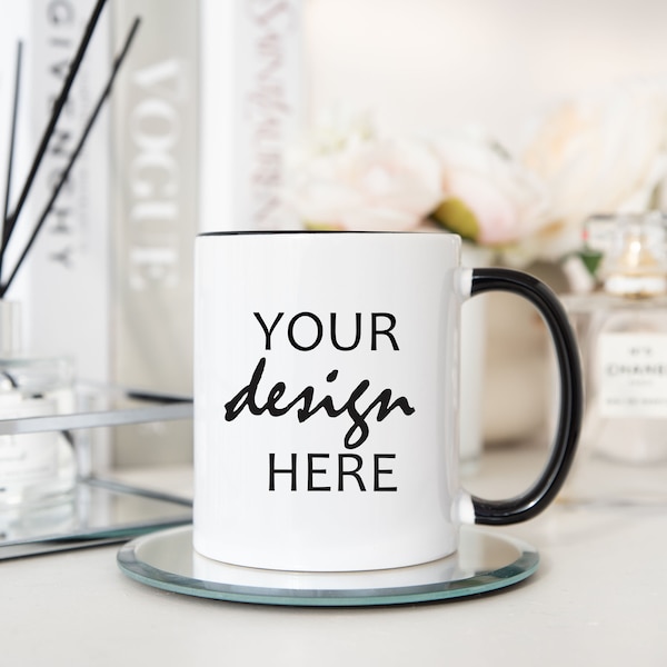 Black Handle Coffee Cup Mock up Accent Mug Mockup Styled Designer Luxury Brand Mockup Girl Boss Mug Glass Mock Up JPG Digital Download