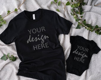 Bella Canvas 3001 Mockup Black Tshirt Mockup Daddy & Me Mock Up Mockup Dad Me Baby Bodysuit Mockup Styled Stock Photo Flat Lay JPG Digital