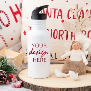 600ml Water Bottle Mockup Christmas Sports Drink Bottle Mock up School Cup Stock Photo Kids Refillable Water Bottle JPG Digital Download