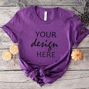 Royal Purple Bella Canvas 3001 Shirt Mockup Jesień T-shirt Mock Up Mockup Halloween Mock-up Jesień Dynia Tee Mock Up JPG Pobieranie cyfrowe
