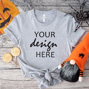 Athletic Heather Grey Bella Canvas 3001 Shirt Mockup Jesienny T-shirt Mock Up Halloween Mock-up Jesienny T-shirt z dyni Mock Up JPG Pobieranie cyfrowe