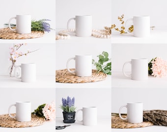 9 Mug MockUps Coffee Cup Mock up Bundle modern Mock Up Photograph Styled Stock Photo Template Couple Coffee Cup Mockup JPG Digital Download