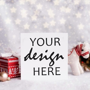 正方形のグリーティングカードのモックアップ 正方形のクリスマスカード 素朴なクリスマスの結婚式のライフスタイルの写真のためのサンキューカードのモックアップ、Jpeg 即時ダウンロード