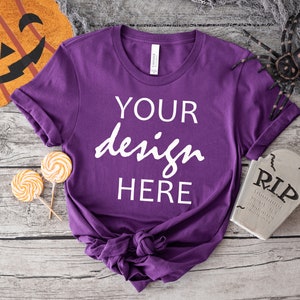 Royal Purple Bella Canvas 3001 Shirt Mockup Jesień T-shirt Mock Up Mockup Halloween Mock-up Jesień Dynia Tee Mock Up JPG Pobieranie cyfrowe