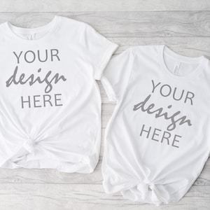 Witte Bella Canvas 3001 Twin Shirt Mockup White T Shirt Mock Up T-shirt Mockup Tee Mock-up Sisters Styled Stock Photo JPG Digitale Download