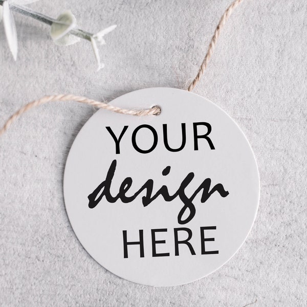 Blank round tag mockup, white round label mockup, gift tag mockup, thank you favor tag mockup, rustic stock photo, JPG instant download