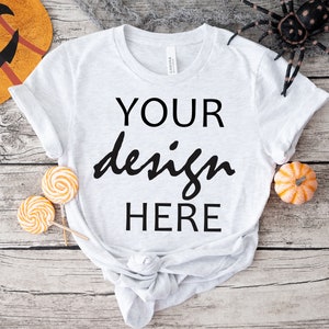Ash Grey Bella Canvas 3001 Shirt Mockup Jesień T-shirt Mock Up Mockup Halloween Mock-up Jesień Dynia Tee Mock Up Cricut JPG Pobieranie cyfrowe