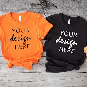 Koszulka Pary Pomarańczowy Bella Płótno 3001 Mockup Jesień T-shirt Mock Up Halloween Mock-up Jesień Dynia Tee Mock Up Cricut JPG Pobieranie Cyfrowe