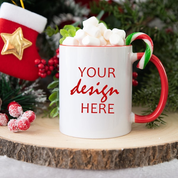 Red Handle Coffee Cup Mock up Mug Mockup Christmas Mockup Styled Stock Photo Winter Mug Holiday Glass Mock Up JPG Digital Download