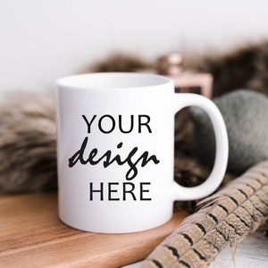 Coffee Cup Mug Mockup - Country Christmas Styled Stock Photography Wedding, Mug Photo Graphic Design Mock Up, JPG Digital Download