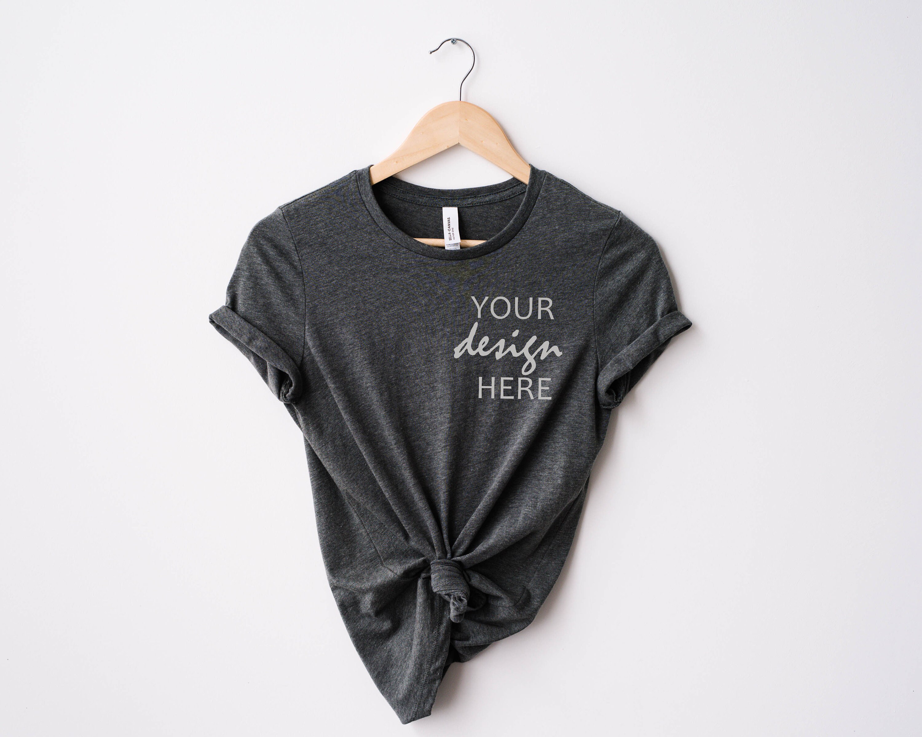 Deep Heather Grey Bella Canvas Tshirt Mock up T-shirt Rolled | Etsy