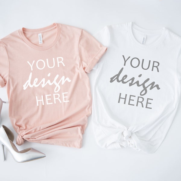 Bella Canvas 3001 Mockup Heather Peach shirt Mockup T-shirt Mock-up Bachelorette Party Mock Up Bride Stock Photo Flat Lay JPG Digital