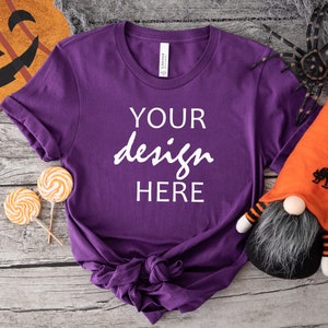 Royal Purple Bella Canvas 3001 Shirt Mockup Jesień T-shirt Mock Up Mockup Halloween Mock-up Jesień Dynia Tee Mock Up JPG Pobieranie cyfrowe