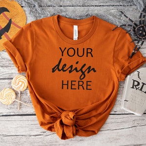 Jesienna Bella Canvas 3001 Koszulka Mockup Jesienny T-shirt Mockup Makieta Halloween Mock-up Jesienny T-shirt z dynią Mock Up Cricut JPG Pobieranie cyfrowe