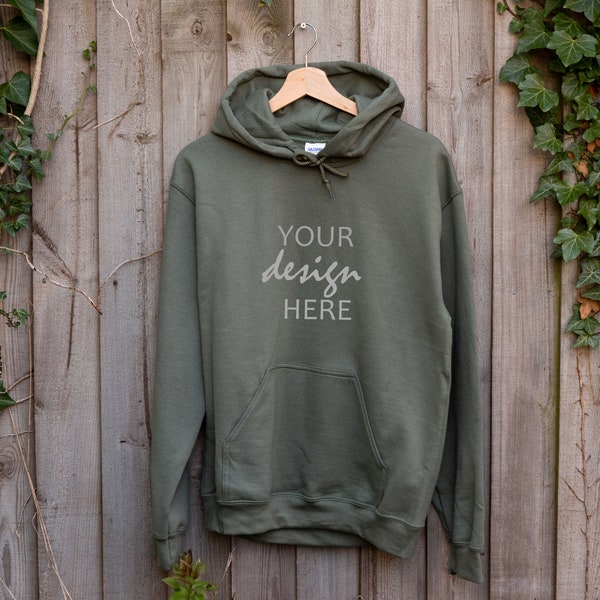 Military Green Hoodie Mockup Gildan 18500 Mockup Gildan Sweatshirt Mockup Stock Photography SVG Mockup JPG Digital Download