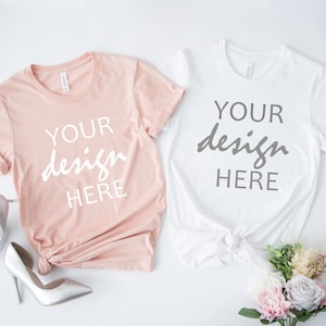 Bella Canvas 3001 Mockup Heather Peach camicia Mockup T-shirt Mock-up Addio al nubilato Party Mock Up Bride Stock Photo Flat Lay JPG Digitale