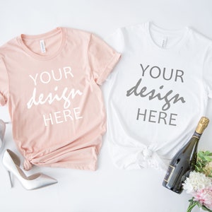 Bella Canvas 3001 Mockup Heather Peach shirt Mockup T-shirt Mock-up Bachelorette Party Mock Up Bride Stock Foto Flat Lay JPG Digital