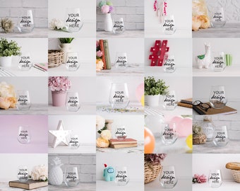 50 Wine Glass Mockup Bundle Stemless Wine Glass MockUps Photograph Styled Stock Photo Template Sublimation SVG Mock up JPG Digital Download