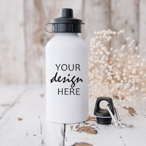 2 x 500ml Water Bottle Mockup Sports Cap Drink Bottle Mock up Stock Photo Kids Refillable Water Bottle JPG Digital Download
