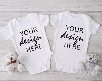 Baby Bodysuit Mockup Twin baby mockup Twin Onesie Mock ups babygrow mockup romper mock up Mockup Stock Photo Flat Lay SVG MockUp JPG