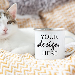 Enamel Camping Cup Mockup Cat Coffee Mock up Mug Hot Chocolate Stock Photography Mug Photo Graphic Design Mock Up JPG Digital Download
