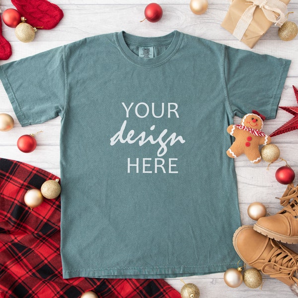 Christmas Comfort Colors Shirt Mockup Festive Blue Spruce T-shirt Mock Up Mockup Holiday Styled Mockup Digital Download Jpg