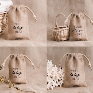 4 x Jute Bag Mockup Hessian Wedding Favour Burlap Bag Treat Pouch Mock Up Gift Mock-up SVG Mock up Sublimation Bag Digital Download Jpg