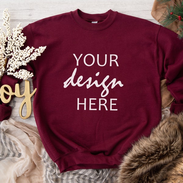 Maroon Sweater Mockup Gildan 18000 Mockup Gildan Christmas Sweatshirt Mockup Model Mockup Stock Photography SVG Mockup JPG Descarga digital