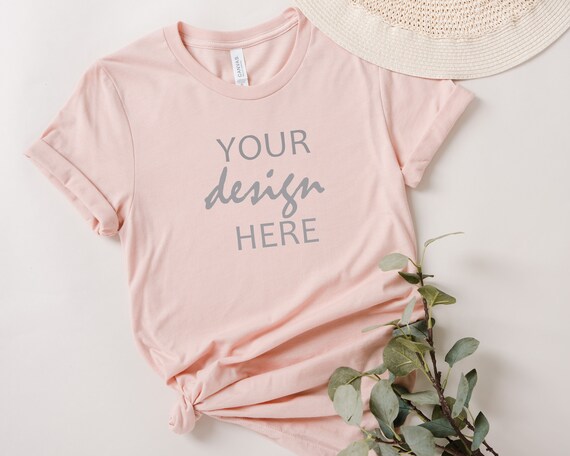 Bella Canvas 3001 Mockup Heather Peach shirt Mockup T-shirt Mock-up Rolled  Sleeve Mock Up Photo Mockup Stock Photo Flat Lay JPG Digital