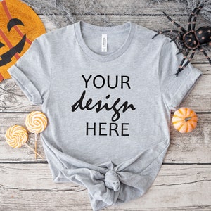 Athletic Heather Grey Bella Canvas 3001 Shirt Mockup Jesienny T-shirt Mock Up Halloween Mock-up Jesienny T-shirt z dyni Mock Up JPG Pobieranie cyfrowe