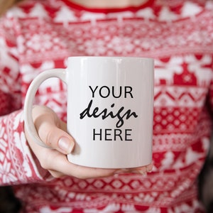 Blank White Christmas Coffee Cup Mockup Mug Mockup Styled Stock Photography, Winter Mug Photo Graphic Design Mock Up, JPG Digital Download