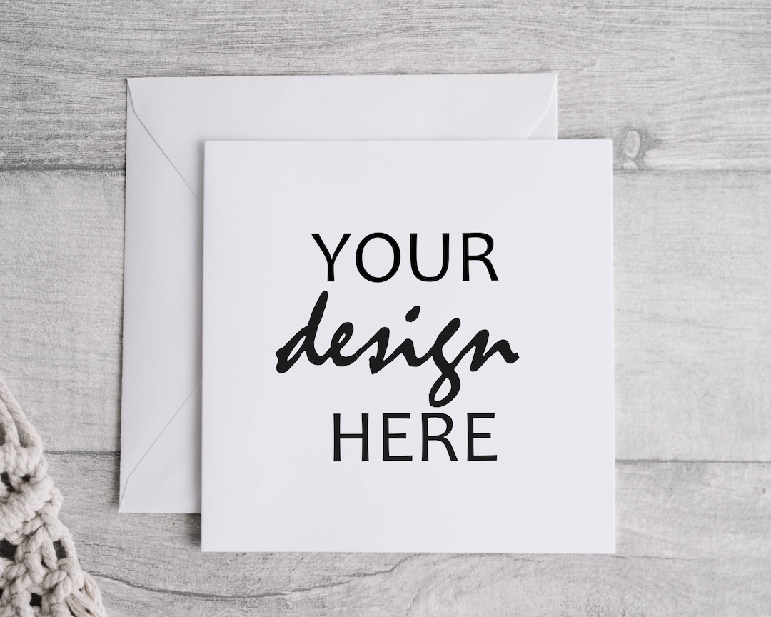 Square Greeting Card Mockup With White Envelope, Thank You Card Mockup
