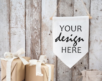 Christmas Pennant Mockup Flag Mockup sublimation linen banner flag Mockup Styled Stock Photo Design Flat Lay Mock Up, JPG Digital Download