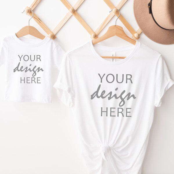 Bella Canvas 3001 Mockup White Tshirt Mockup Mommy & Me Mock Up Mockup Mama Me Toddler Tshirt Mockup Styled Stock Photo Flat Lay JPG Digital