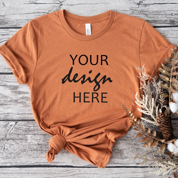 Fall Bella Canvas 3001 Mockup Heather Autumn shirt Mockup Halloween T-shirt Mockup Rustic Mock Up Photo Stock Photo JPG Digital Download