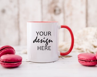 Valentine's Day Red Handle Mug Mock ups Coffee Cup Mug Mockup Styled Stock Rustic Country Mug Valentines Gift Mock Up, JPG Digital Download