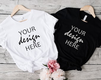 White & Black Bella Canvas 3001 Tshirt Mock up T-shirt Shirt Mock Up Styled Stock Photo Sublimation mockup SVG Mock Up JPG Digital