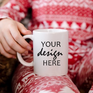 Blank White Christmas Coffee Cup Mockup Mug Mockup Styled Stock Photography, Winter Mug Photo Graphic Design Mock Up, JPG Digital Download