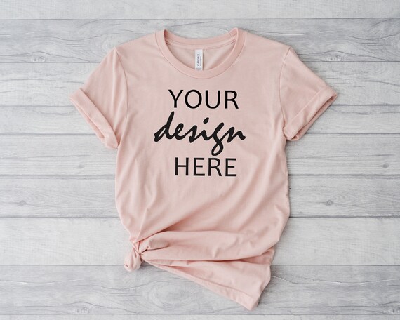 Bella Canvas 3001 Mockup Heather Peach shirt Mockup T-shirt Mock-up Rolled  Sleeve Mock Up Photo Mockup Stock Photo Flat Lay JPG Digital - Main Image