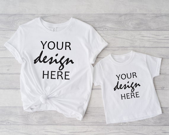 Family Mockup Add Your Design Summer Lifestyle Flat Lay Mommy and Me T-shirt Mockup White Bella Canvas 3001 JPEG Digital Download