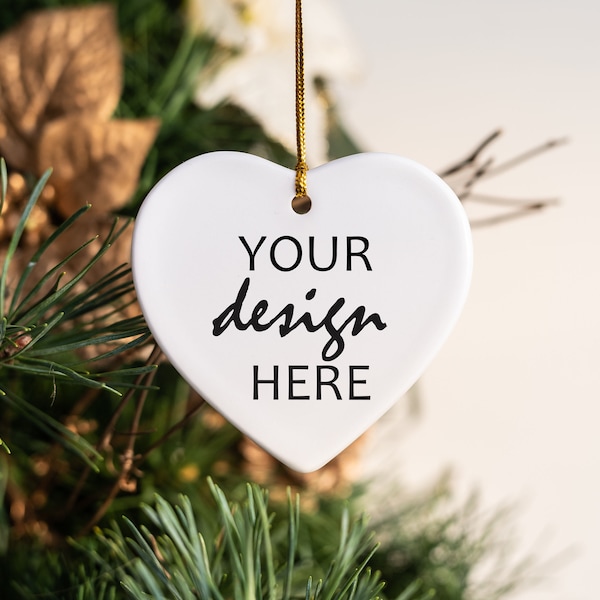 Christmas Mockup Heart white ceramic ornament blank white Holiday decoration mock-up rustic wedding Valentine's Day JPG Digital Download