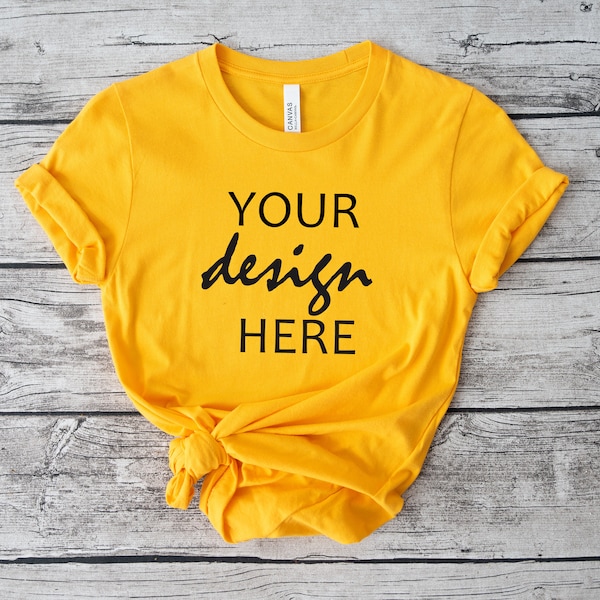 Gold Bella Canvas 3001 Shirt Mockup Yellow T Shirt Mock Up Rustic T-shirt Mockup Tee Mock-up Styled Stock Photo Mock Up JPG Digital Download