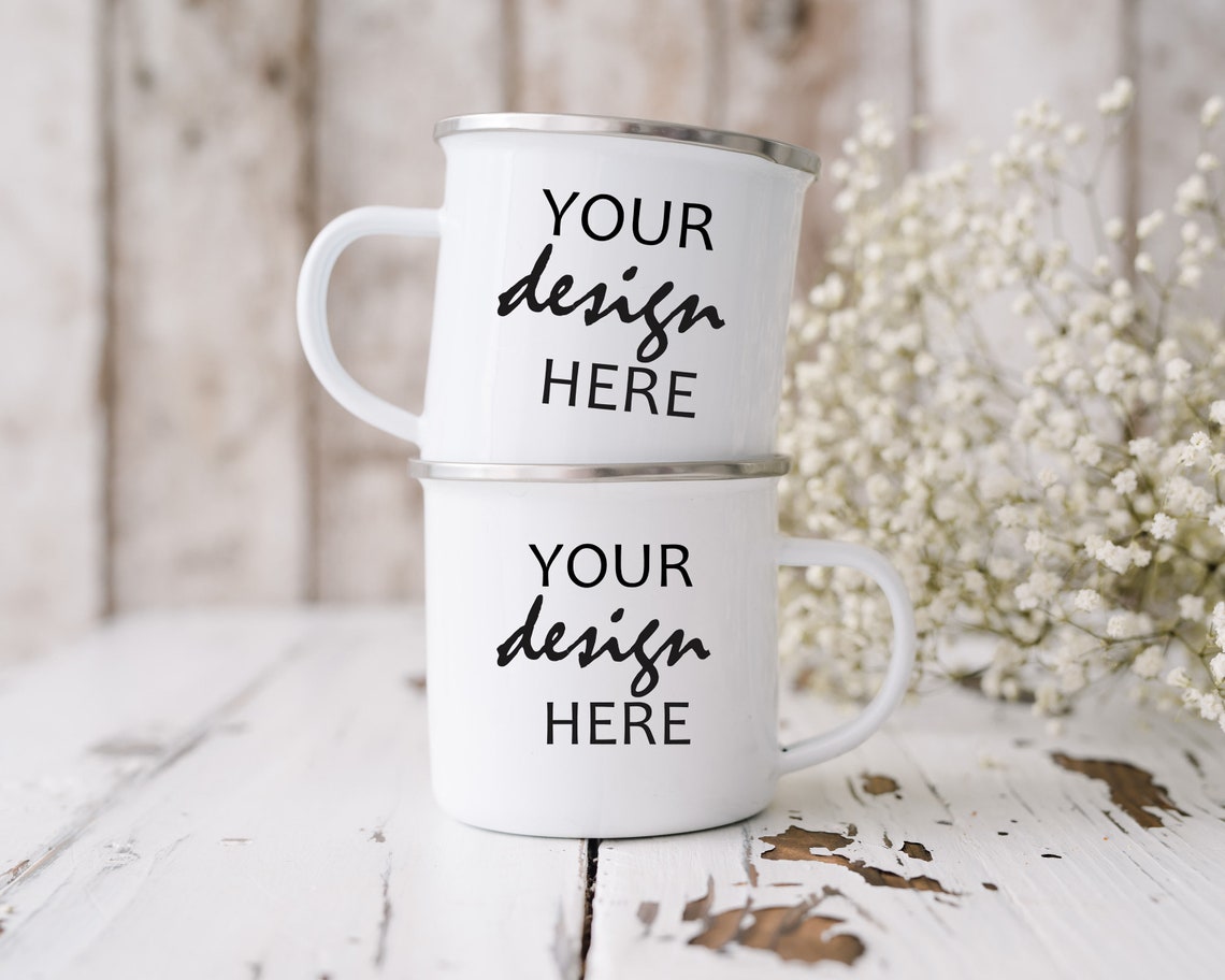 White Enamel Camping Cup Mockups Coffee Cup Mug Mock up