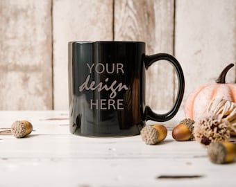 Black Cup Mockup Fall Mockup Halloween Coffee Cup Mug Mock up Stock Photo Autumn Hot chocolate Outdoor Mock Up JPG Digital Download