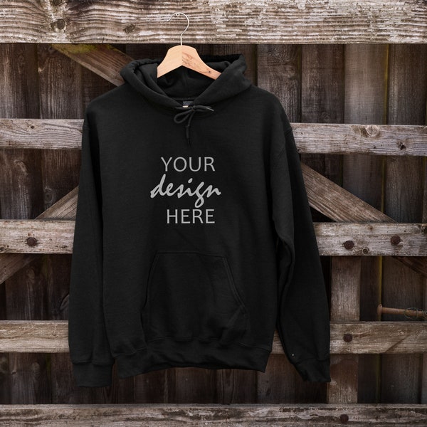 Black Hoodie Mockup Gildan 18500 Mockup Gildan Black Hoodie Mockup Rustic Farmhouse Stock Photography SVG Mockup JPG Digital Download